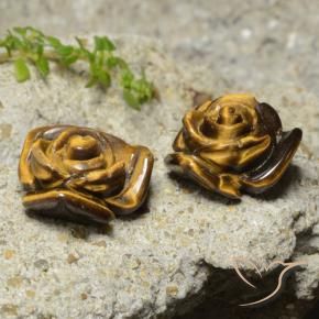 20.21 ctw Brown Tiger's Eye Stones, Natural Tiger's Eye in Carved Rose with Half Drilled Hole Shape for Sale