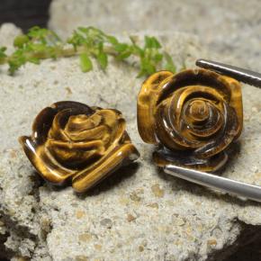 Marron chaud Oeil de Tigre gemme - 12.1ct Rose gravée avec trou demi-percé (ID: 323300)