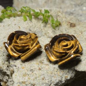 24.14 ctw Brown Tiger's Eye Stones, Natural Tiger's Eye in Carved Rose with Half Drilled Hole Shape for Sale