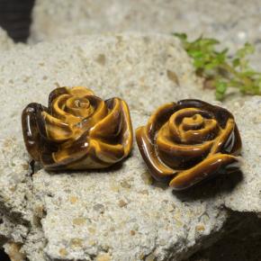 25.22 ctw Brown Tiger's Eye Stones, Natural Tiger's Eye in Carved Rose with Half Drilled Hole Shape for Sale