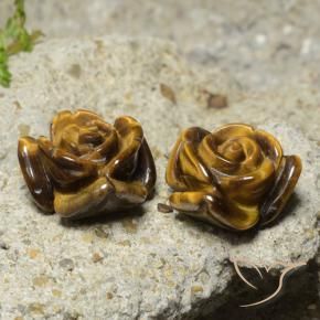 22.12 ctw Brown Tiger's Eye Stones, Natural Tiger's Eye in Carved Rose with Half Drilled Hole Shape for Sale