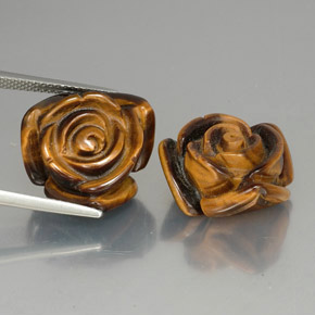 25.78 ct Brown Tiger's Eye Gemstone, Tiger's Eye Gem in Carved Rose with Half Drilled Hole Shape for Sale.