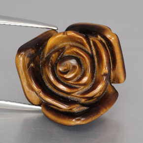12.07 ct Brown Tiger's Eye Gemstone, Tiger's Eye Gem in Carved Rose with Half Drilled Hole Shape for Sale.
