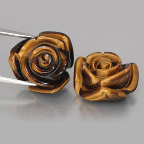 23.60 ct Brown Tiger's Eye Gemstone, Tiger's Eye Gem in Carved Rose with Half Drilled Hole Shape for Sale.
