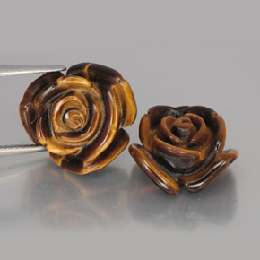 23.30 ct Brown Tiger's Eye Gemstone, Tiger's Eye Gem in Carved Rose with Half Drilled Hole Shape for Sale.