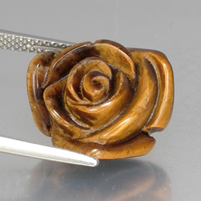 10.53 ct Brown Tiger's Eye Gemstone, Tiger's Eye Gem in Carved Rose with Half Drilled Hole Shape for Sale.