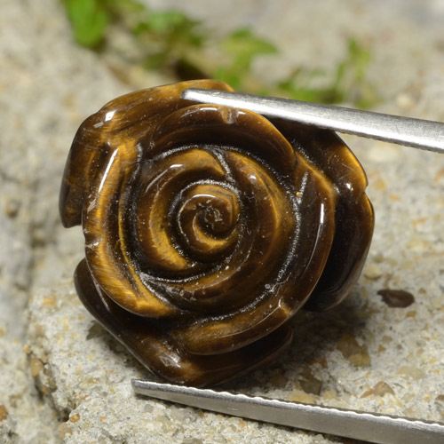 Medium Brown Tiger's Eye Gem - 11ct Carved Rose with Half Drilled Hole (ID: 323441)