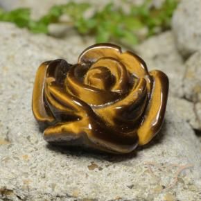 11.81 ct Brown Tiger's Eye Stone, Natural Tiger's Eye in Carved Rose with Half Drilled Hole Shape for Sale