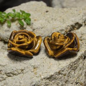 23.82 ctw Brown Tiger's Eye Stones, Natural Tiger's Eye in Carved Rose with Half Drilled Hole Shape for Sale