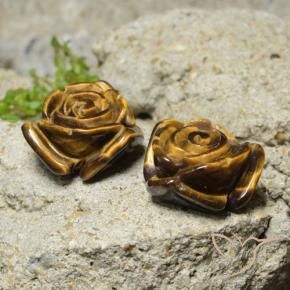 23.62 ctw Brown Tiger's Eye Stones, Natural Tiger's Eye in Carved Rose with Half Drilled Hole Shape for Sale