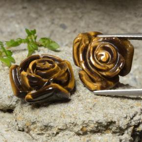 Gingerbread Brown Tiger's Eye Gem - 11.9ct Carved Rose with Half Drilled Hole (ID: 323446)