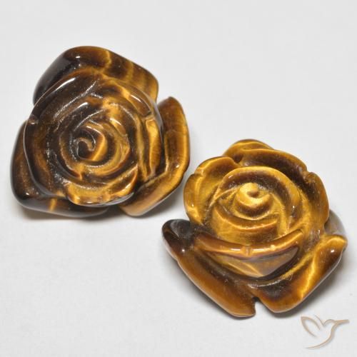 24.80 ctw Brown Tiger's Eye Stones, Natural Tiger's Eye in Carved Rose with Half Drilled Hole Shape for Sale