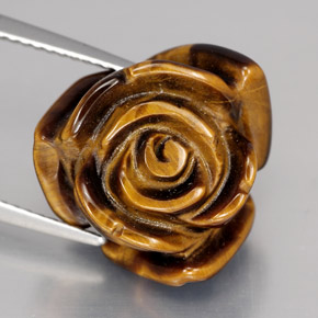 12.49 ct Brown Tiger's Eye Gemstone, Tiger's Eye Gem in Carved Rose with Half Drilled Hole Shape for Sale.
