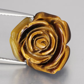 11.74 ct Brown Tiger's Eye Gemstone, Tiger's Eye Gem in Carved Rose with Half Drilled Hole Shape for Sale.