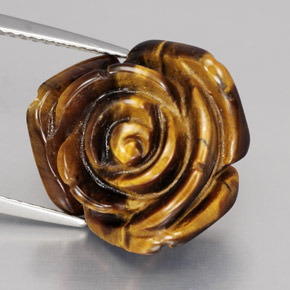 11.62 ct Brown Tiger's Eye Gemstone, Tiger's Eye Gem in Carved Rose with Half Drilled Hole Shape for Sale.