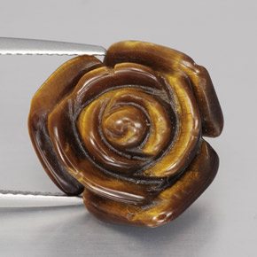 10.60 ct Brown Tiger's Eye Gemstone, Tiger's Eye Gem in Carved Rose with Half Drilled Hole Shape for Sale.