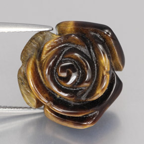11.76 ct Brown Tiger's Eye Gemstone, Tiger's Eye Gem in Carved Rose with Half Drilled Hole Shape for Sale.