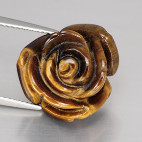 11.11 ct Brown Tiger's Eye Gemstone, Tiger's Eye Gem in Carved Rose with Half Drilled Hole Shape for Sale.