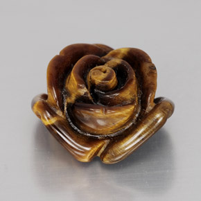 11.11 ct Brown Tiger's Eye Stone, Natural Tiger's Eye in Carved Rose with Half Drilled Hole Shape for Sale