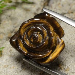 12.02 ct Brown Tiger's Eye Gemstone, Tiger's Eye Gem in Carved Rose with Half Drilled Hole Shape for Sale.