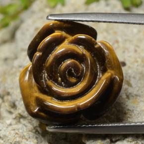 13.31 ct Brown Tiger's Eye Gemstone, Tiger's Eye Gem in Carved Rose with Half Drilled Hole Shape for Sale.