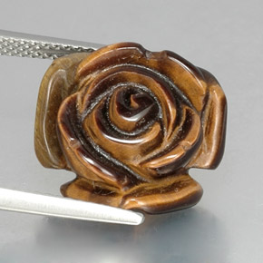 11.08 ct Brown Tiger's Eye Gemstone, Tiger's Eye Gem in Carved Rose with Half Drilled Hole Shape for Sale.