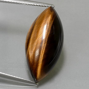 12.99 ct Brown Tiger's Eye Gemstone, Tiger's Eye Gem in Marquise Cabochon Shape for Sale.