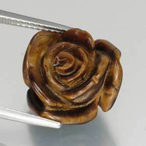 Rose Oeil de Tigre gemme - 12.4ct Rose gravée avec trou demi-percé (ID: 328597)