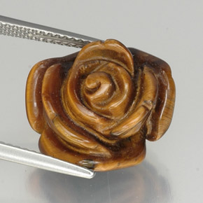 12.16 ct Brown Tiger's Eye Gemstone, Tiger's Eye Gem in Carved Rose with Half Drilled Hole Shape for Sale.
