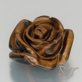 12.11 ct Brown Tiger's Eye Stone, Natural Tiger's Eye in Carved Rose with Half Drilled Hole Shape for Sale