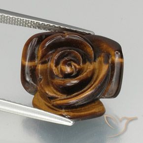 11.12 ct Brown Tiger's Eye Gemstone, Tiger's Eye Gem in Carved Rose with Half Drilled Hole Shape for Sale.