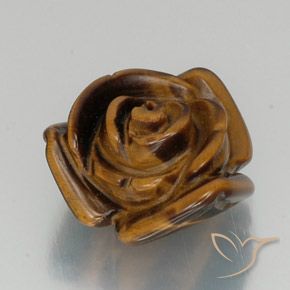 11.12 ct Brown Tiger's Eye Stone, Natural Tiger's Eye in Carved Rose with Half Drilled Hole Shape for Sale