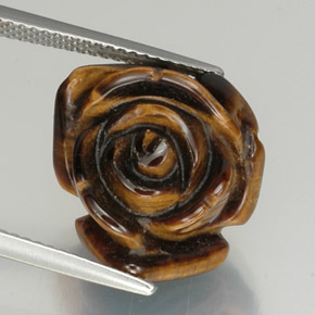 12.59 ct Brown Tiger's Eye Gemstone, Tiger's Eye Gem in Carved Rose with Half Drilled Hole Shape for Sale.