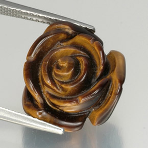 12.51 ct Brown Tiger's Eye Gemstone, Tiger's Eye Gem in Carved Rose with Half Drilled Hole Shape for Sale.