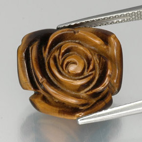 12.07 ct Brown Tiger's Eye Gemstone, Tiger's Eye Gem in Carved Rose with Half Drilled Hole Shape for Sale.