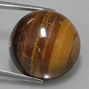 36.89 ct Brown Tiger's Eye Gemstone, Tiger's Eye Gem in Round Cabochon Shape for Sale.