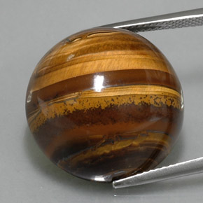 36.33 ct Brown Tiger's Eye Gemstone, Tiger's Eye Gem in Round Cabochon Shape for Sale.