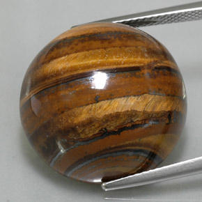 39.11 ct Brown Tiger's Eye Gemstone, Tiger's Eye Gem in Round Cabochon Shape for Sale.