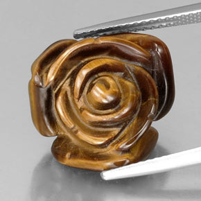 11.36 ct Brown Tiger's Eye Gemstone, Tiger's Eye Gem in Carved Rose with Half Drilled Hole Shape for Sale.