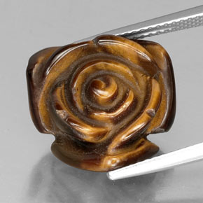 12.35 ct Brown Tiger's Eye Gemstone, Tiger's Eye Gem in Carved Rose with Half Drilled Hole Shape for Sale.