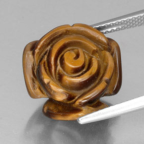 11.73 ct Brown Tiger's Eye Gemstone, Tiger's Eye Gem in Carved Rose with Half Drilled Hole Shape for Sale.