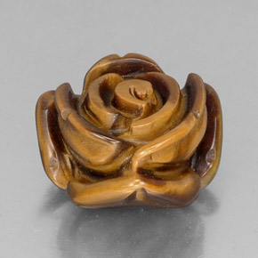 11.73 ct Brown Tiger's Eye Stone, Natural Tiger's Eye in Carved Rose with Half Drilled Hole Shape for Sale