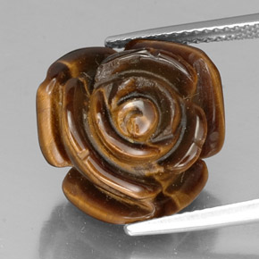 11.87 ct Brown Tiger's Eye Gemstone, Tiger's Eye Gem in Carved Rose with Half Drilled Hole Shape for Sale.