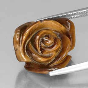 10.20 ct Brown Tiger's Eye Gemstone, Tiger's Eye Gem in Carved Rose with Half Drilled Hole Shape for Sale.