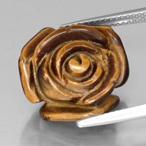 12.80 ct Brown Tiger's Eye Gemstone, Tiger's Eye Gem in Carved Rose with Half Drilled Hole Shape for Sale.