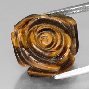 13.91 ct Brown Tiger's Eye Gemstone, Tiger's Eye Gem in Carved Rose with Half Drilled Hole Shape for Sale.