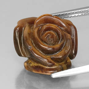 11.50 ct Brown Tiger's Eye Gemstone, Tiger's Eye Gem in Carved Rose with Half Drilled Hole Shape for Sale.
