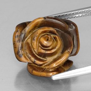 11.25 ct Brown Tiger's Eye Gemstone, Tiger's Eye Gem in Carved Rose with Half Drilled Hole Shape for Sale.