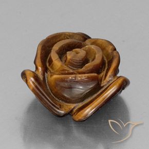 11.38 ct Brown Tiger's Eye Stone, Natural Tiger's Eye in Carved Rose with Half Drilled Hole Shape for Sale