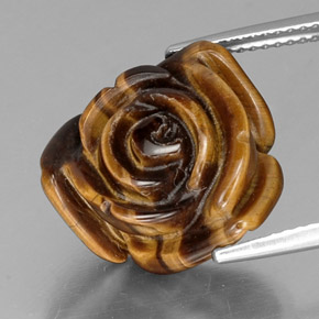 11.61 ct Brown Tiger's Eye Gemstone, Tiger's Eye Gem in Carved Rose with Half Drilled Hole Shape for Sale.